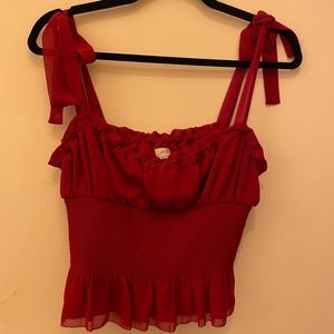 Red Aritzia smocked chiffon tank top